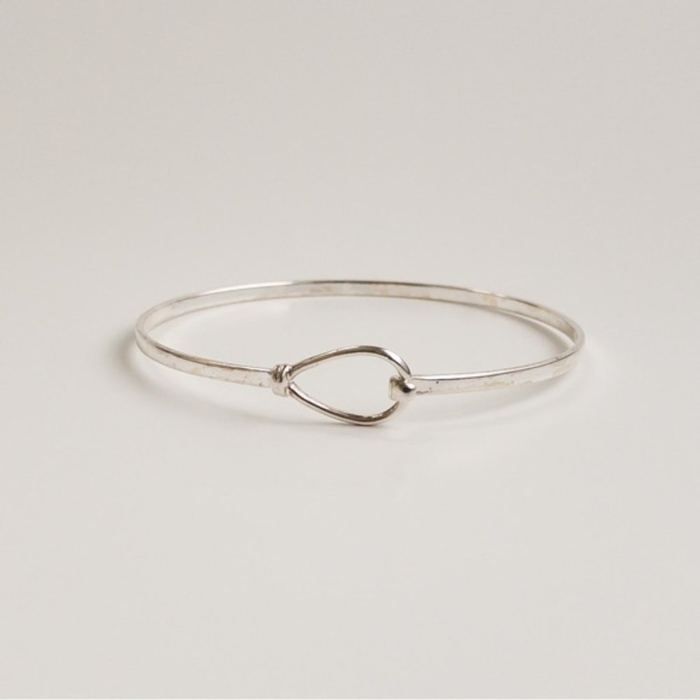 Sterling Silver Knot Bangle Bracelet .925 Hook Closure Open Catch Loop Design